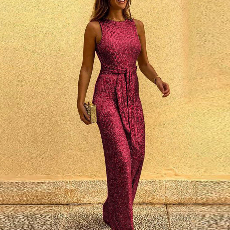 Sleeveless sexy sequined silver dot jumpsuit