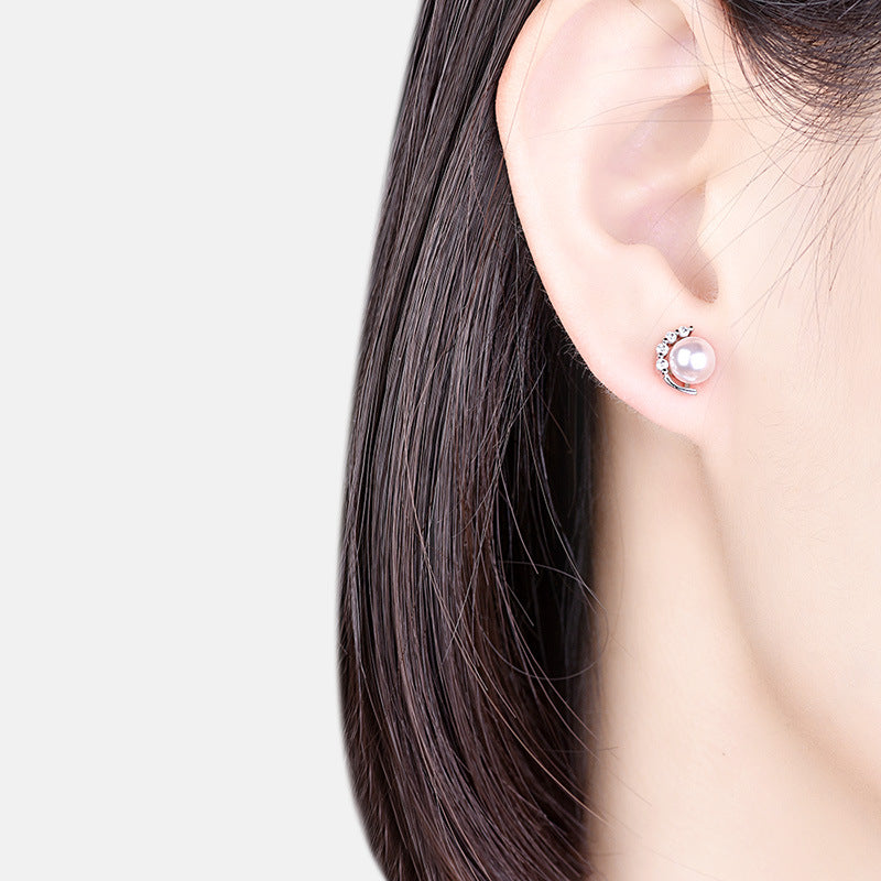 Sparkling Diamond Pearl Earrings Femininity Korean Personality Gift Earrings