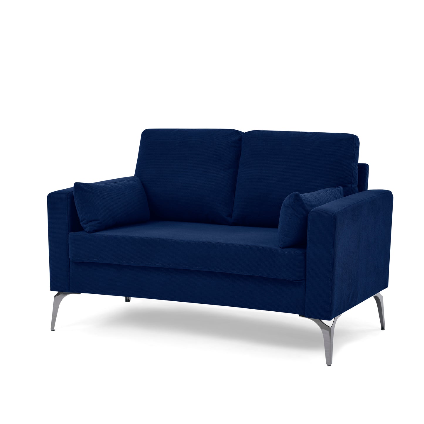 Loveseat Living Room Sofa,with Square Arms and Tight Back, with Two Small Pillows,Corduroy Navy