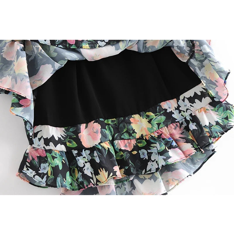 Ladies retro floral print ruffled mini dress
