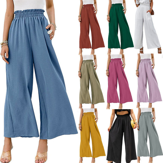 Women Trousers Solid Color Wide Leg High Waist Pants Casual Loose Pants