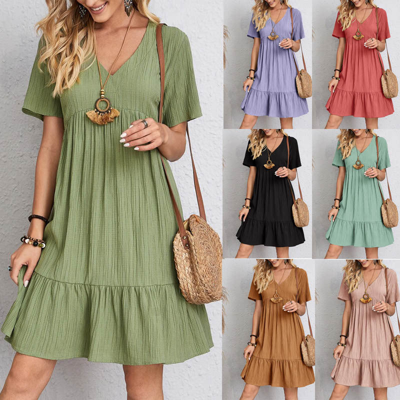 European And American Women's Loose Casual Short-sleeved Corset Dress