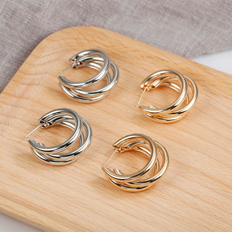 New Style Earrings Personality Cold Wind Metal Ring Ear Buckle Earrings Female C-shaped Earrings Earrings