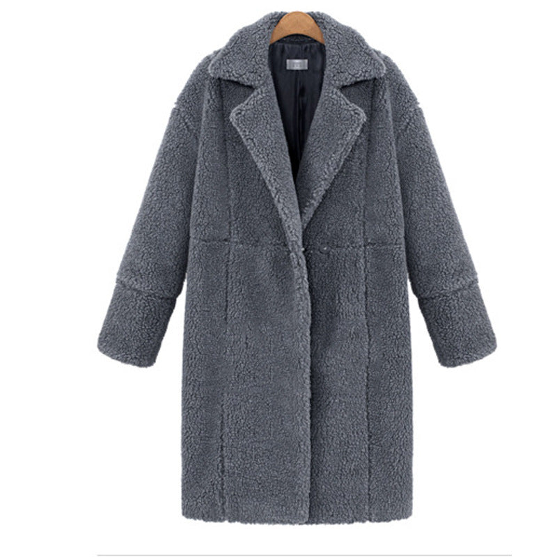 New Women's Cashmere Long-sleeved Solid Color Long Coat Woolen Coat