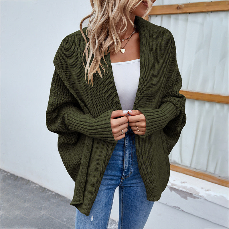New Loose Knitted Sweater Solid Color Bat Sleeve Large Lapel Cardigan Autumn And Winter Fashion Jacket For Women Clothing