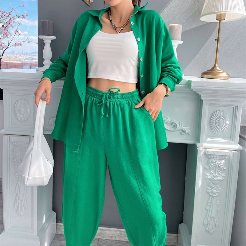 Womens Button Down Lounge Sets Long Sleeve Shirts And  2 Piece Outfit Set Casual Loungewear With Pockets