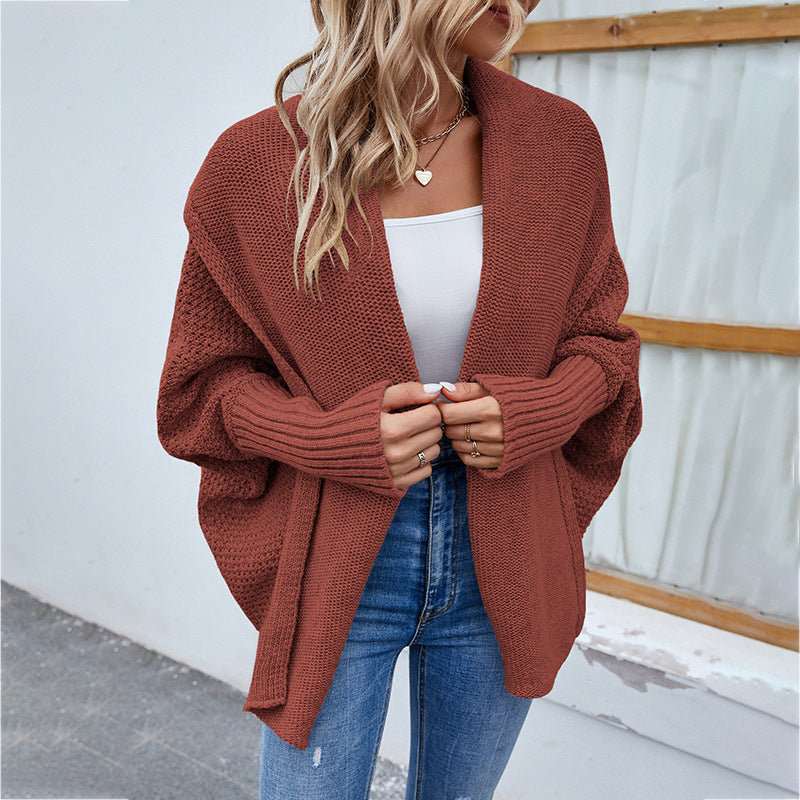 New Loose Knitted Sweater Solid Color Bat Sleeve Large Lapel Cardigan Autumn And Winter Fashion Jacket For Women Clothing