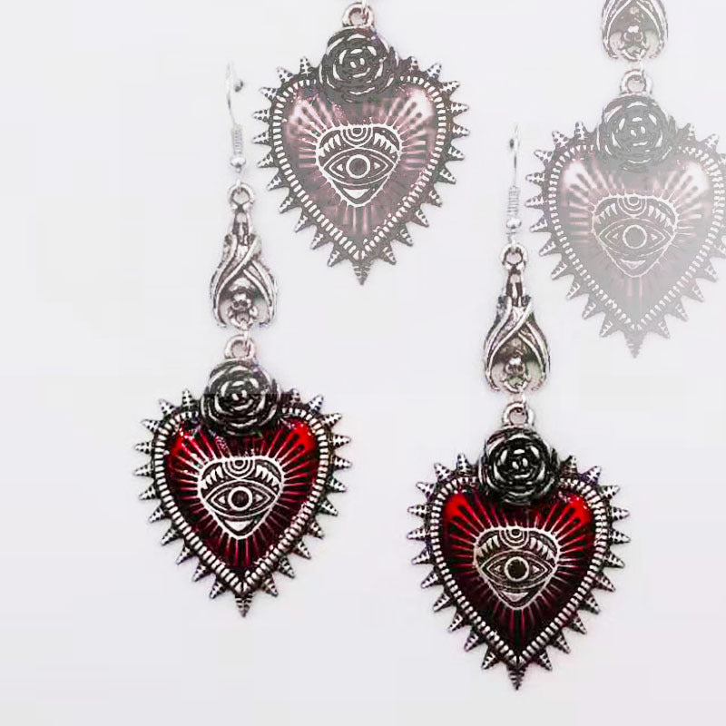 Vintage Lolita Gothic Evil Eye Red Heart Earrings for Women Halloween Cosplay