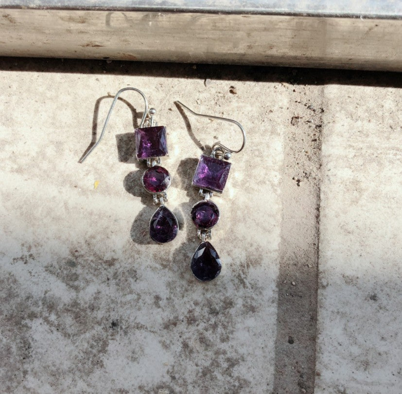 Silver 925 Jewelry Drop Earrings For Women Fashion Elegant Amethyst Dangle Earrings Wedding Wholesale Gift