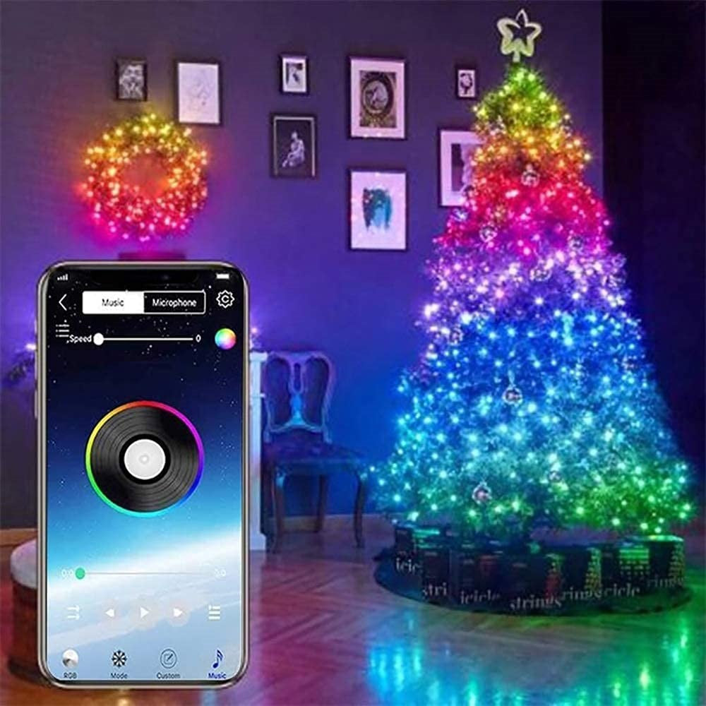 Bluetooth Copper Wire Light String Mobile APP Colorful Synchronization Wireless Intelligent Music Sound Control Christmas Tree Holiday Decoration Lights