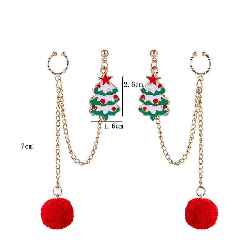 Earbone Clip Earrings Santa Claus Tree