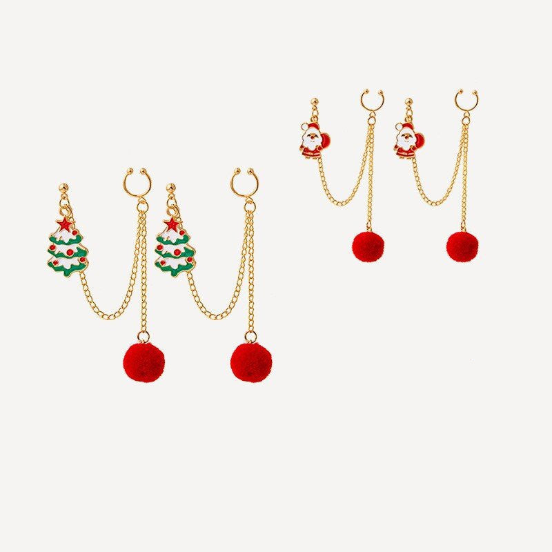 Earbone Clip Earrings Santa Claus Tree