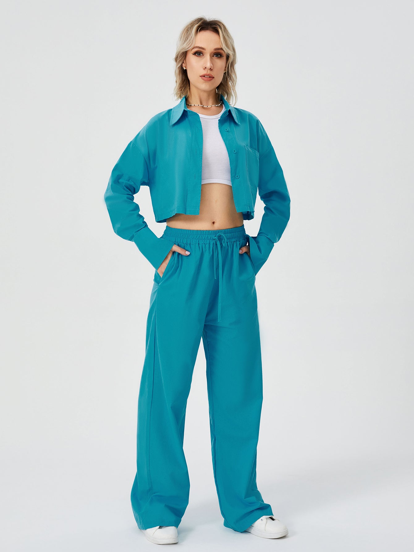 Women Two Piece Outfits For Women Long Sleeve Button Down Wide Leg Loungewear Pajama Set