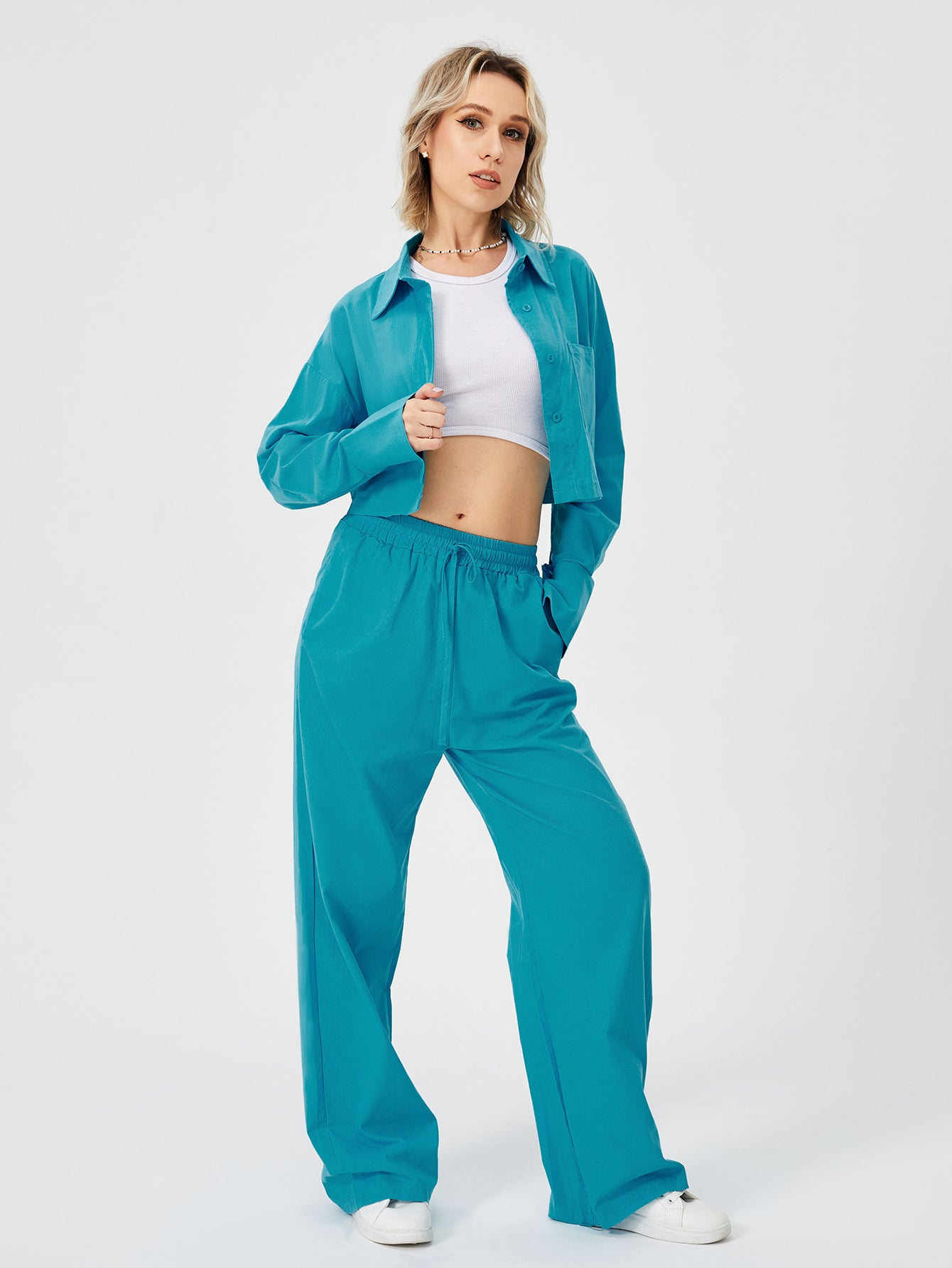 Women Two Piece Outfits For Women Long Sleeve Button Down Wide Leg Loungewear Pajama Set