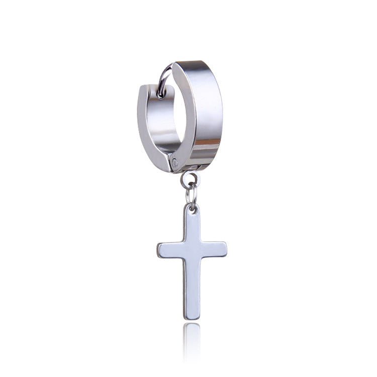 Korean version of titanium steel cross pendant earrings 316L stainless steel earrings men's earrings