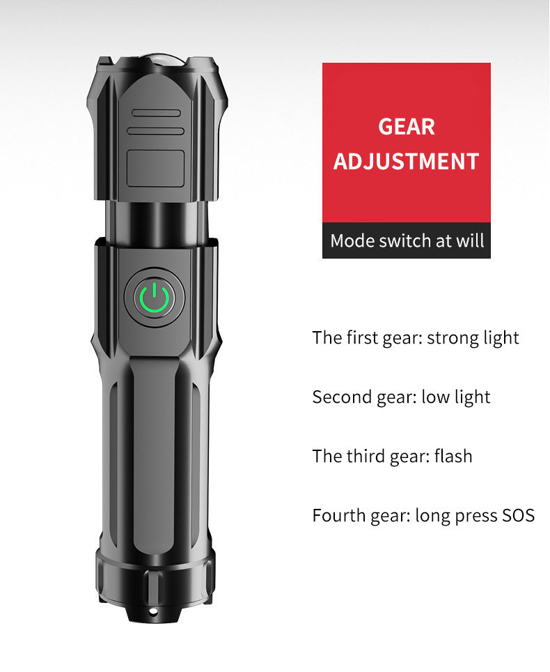 Led Telescopic Zoom Glare Flashlight USB Rechargeable Compact Portable