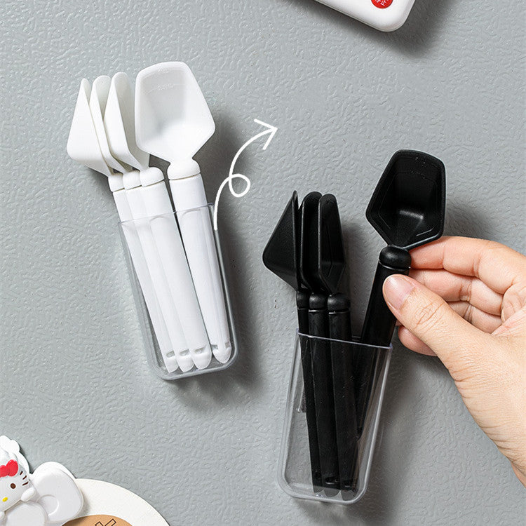 Long-handled Coffee Bean Measuring Spoon Sealed Mouth Clip With Magnetic Storage Box