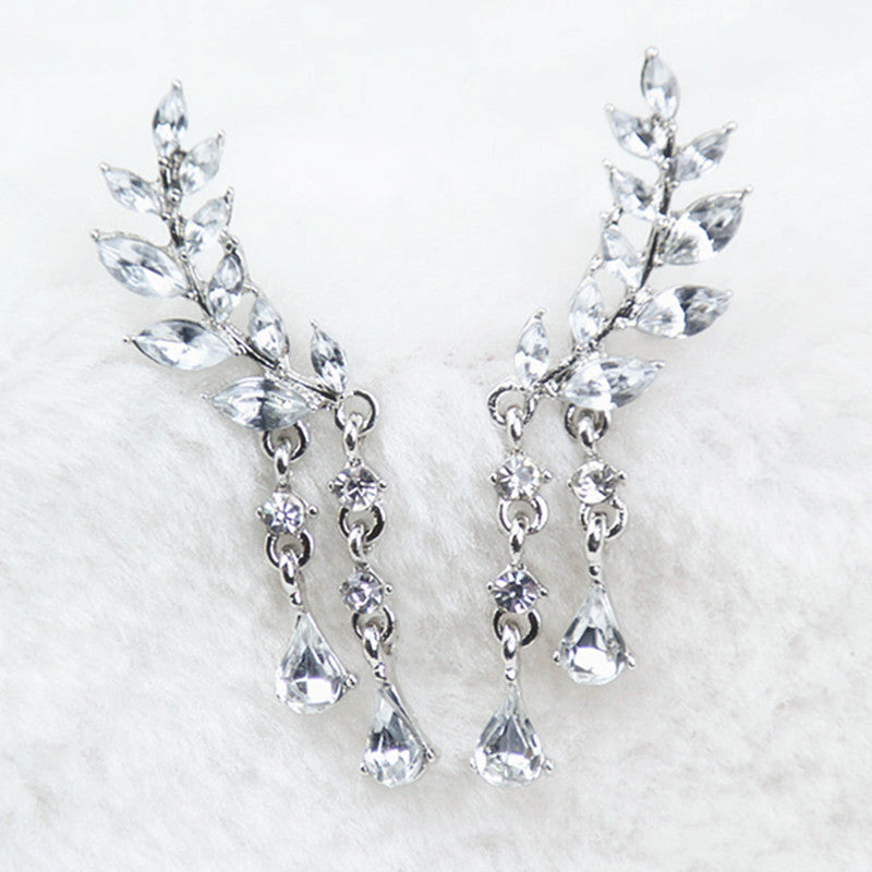 Women's Leaves Tassel Crystal Earrings Zircon Stud Earrings Alloy Ear Jewelry Factory Wholesale Earrings For Women Brincos