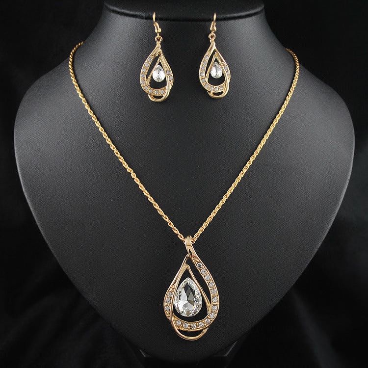 Double Drop Crystal Set Necklace Earrings