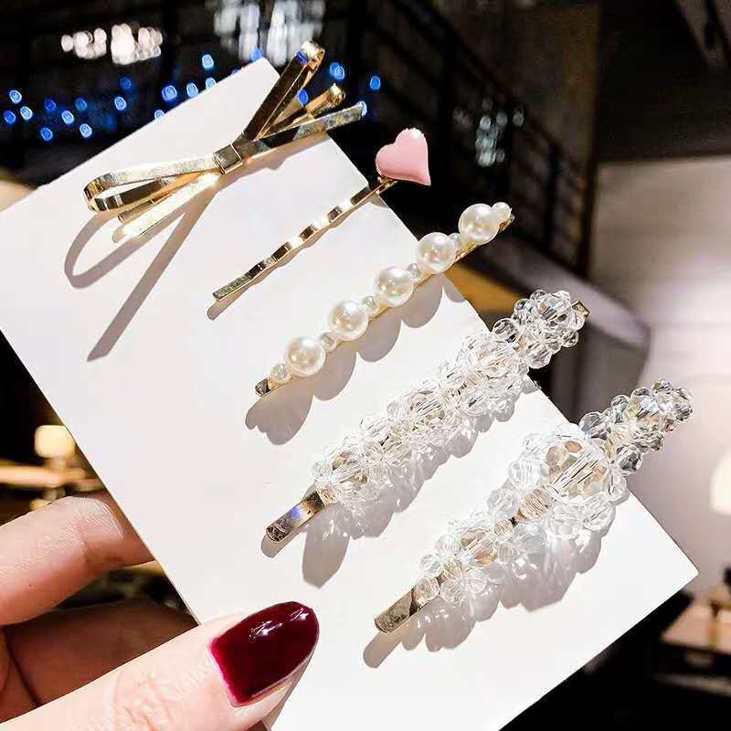 South Korea Ins Net Red Pearl Hairpin Set Hairpin Girl Word Clip Combination Side Bangs Clip Grabbing Clip