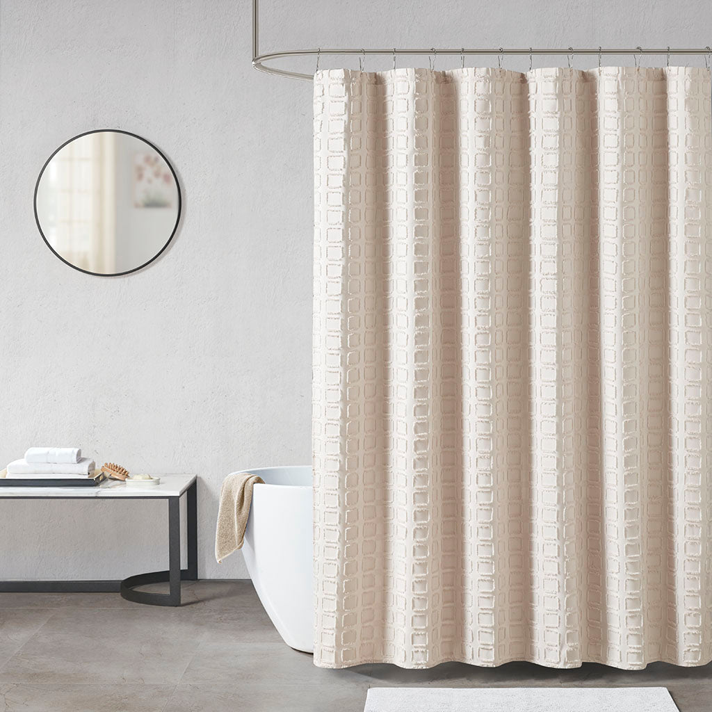 Woven Clipped Solid Shower Curtain
