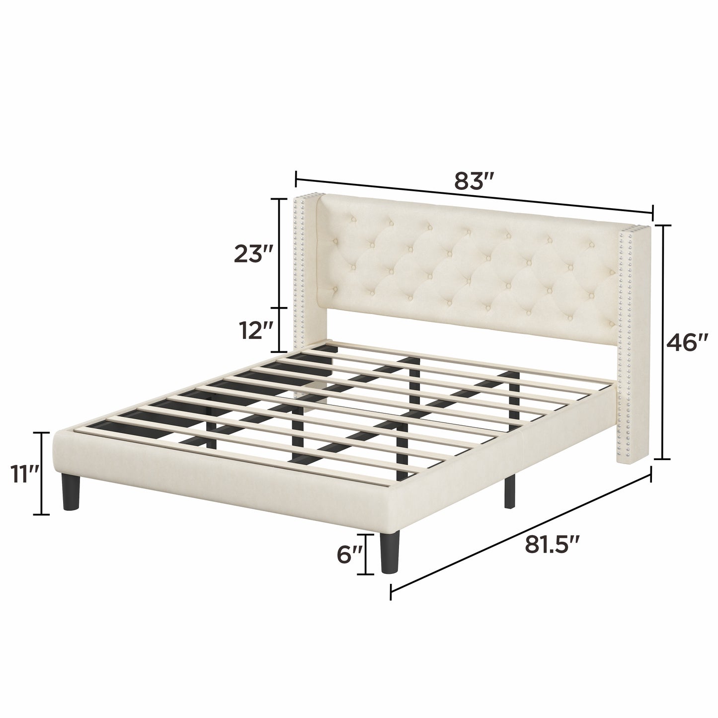 Molblly King Size Bed Frame with Upholstered Headboard, Strong Frame, and Wooden Slats Support, Non-Slip, and Noise-Free, No Box Spring Needed, Easy Assembly, Beige