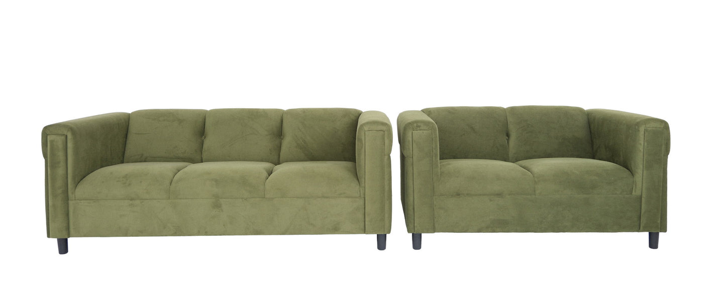 Green Faux Leather Loveseat and Sofa Set for Living Room, Modern Décor Couch Sets for Living Room, Bedrooms with Solid Wood Frame