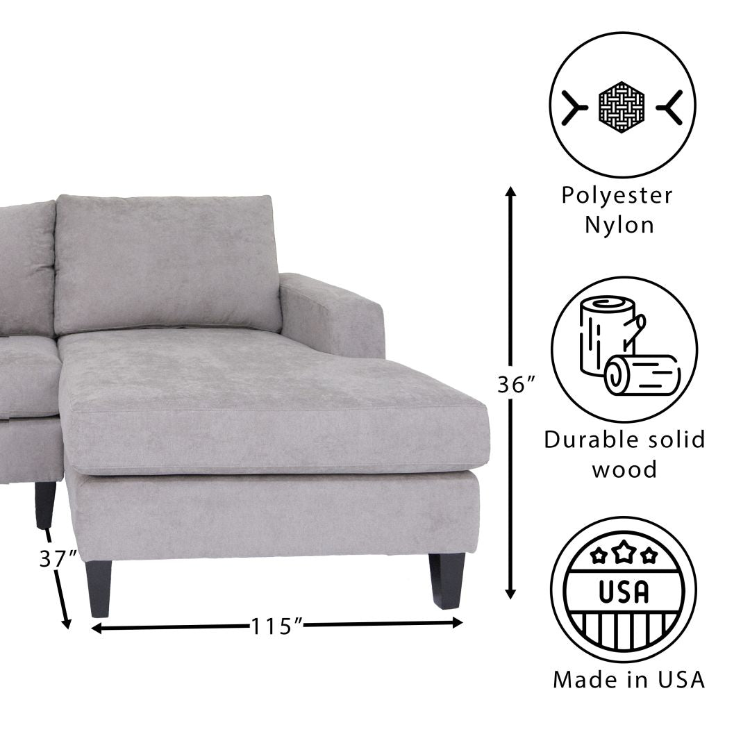 Grey L Shaped Sectional Sofas for Living Room, Modern Sectional Couches for Bedrooms, Apartment with Solid Wood Frame (Polyester Nylon, Left Facing)