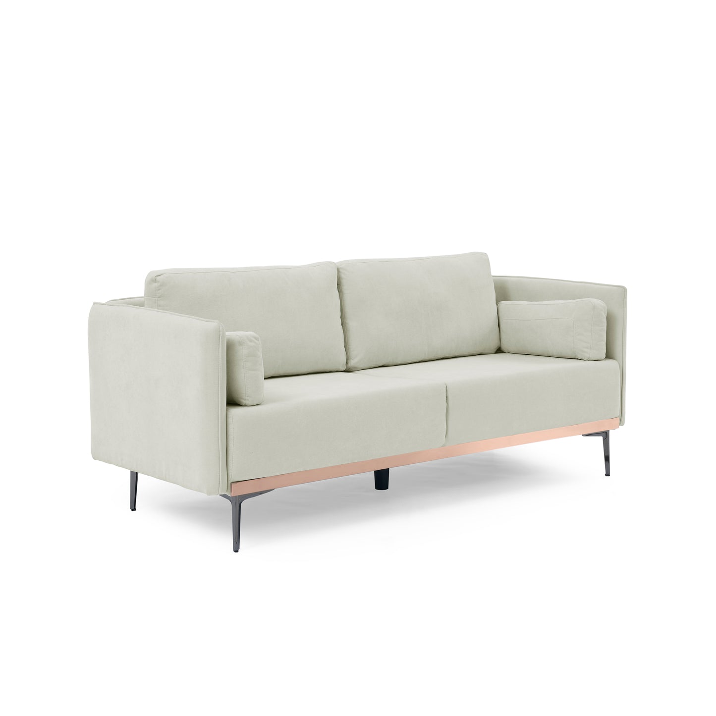Modern Sofa 3-Seat Couch with Stainless Steel Trim and Metal Legs for Living Room, Linen Beige