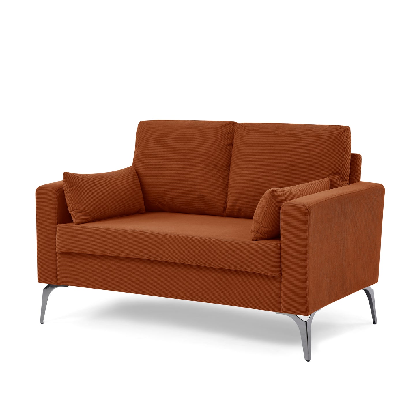 Loveseat Living Room Sofa,with Square Arms and Tight Back, with Two Small Pillows,Corduroy Orange
