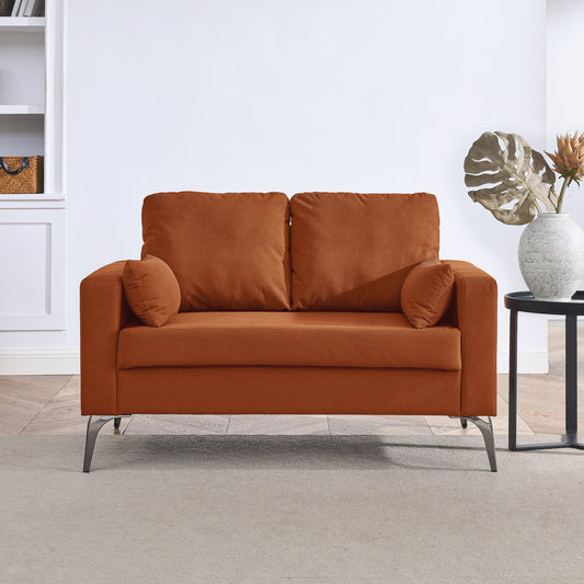 Loveseat Living Room Sofa,with Square Arms and Tight Back, with Two Small Pillows,Corduroy Orange