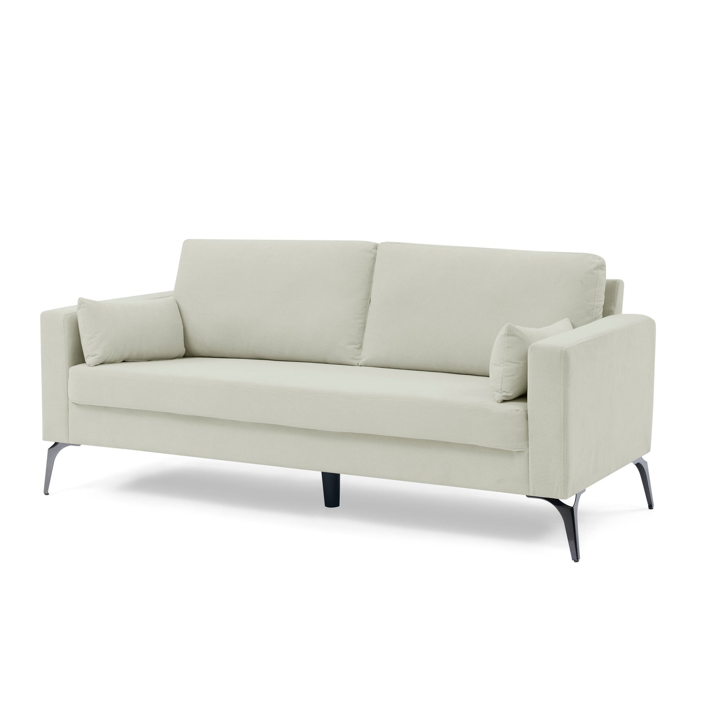 3-Seater Sofa with Square Arms and Tight Back, with Two Small Pillows,Corduroy Beige