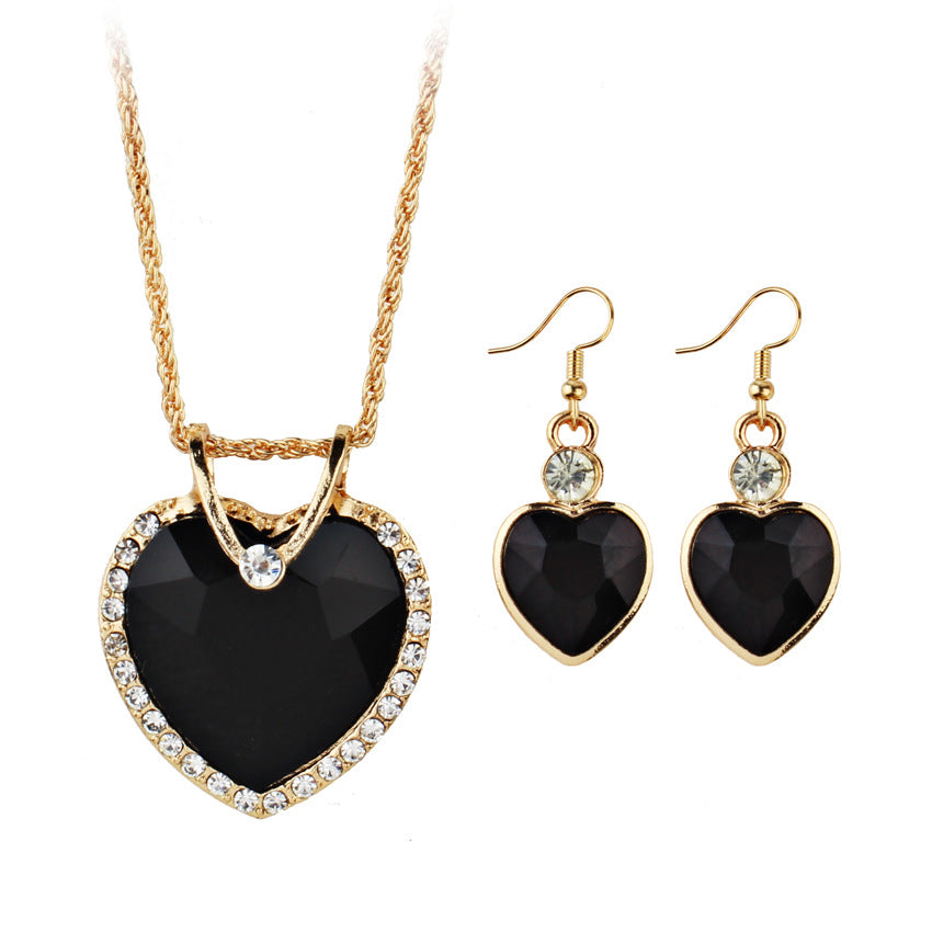 Heart-shaped zircon earrings necklace