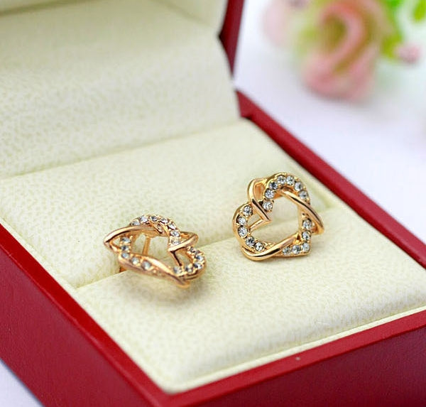 Luxury Gold Heart Rose Gold Color Stud Earrings
