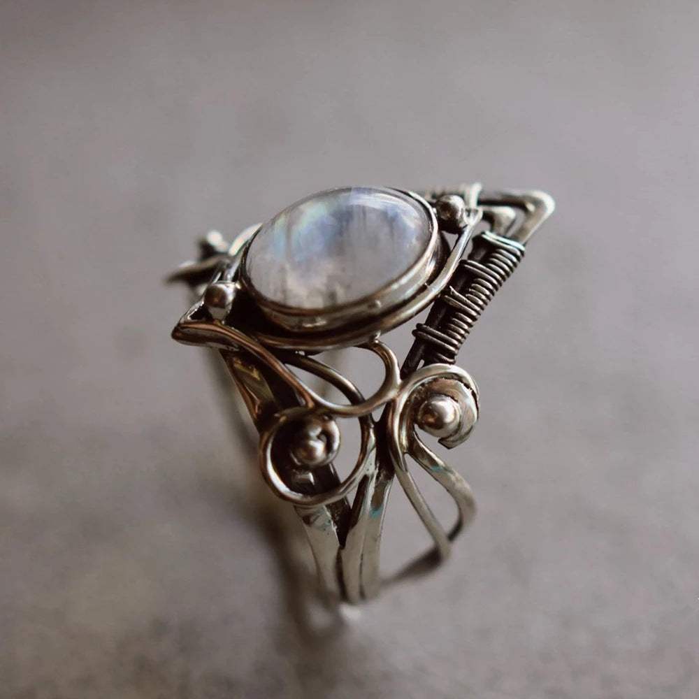Crystal Rings For Women Boho Antique Indian Moonstone  Fine Jewelry Girls