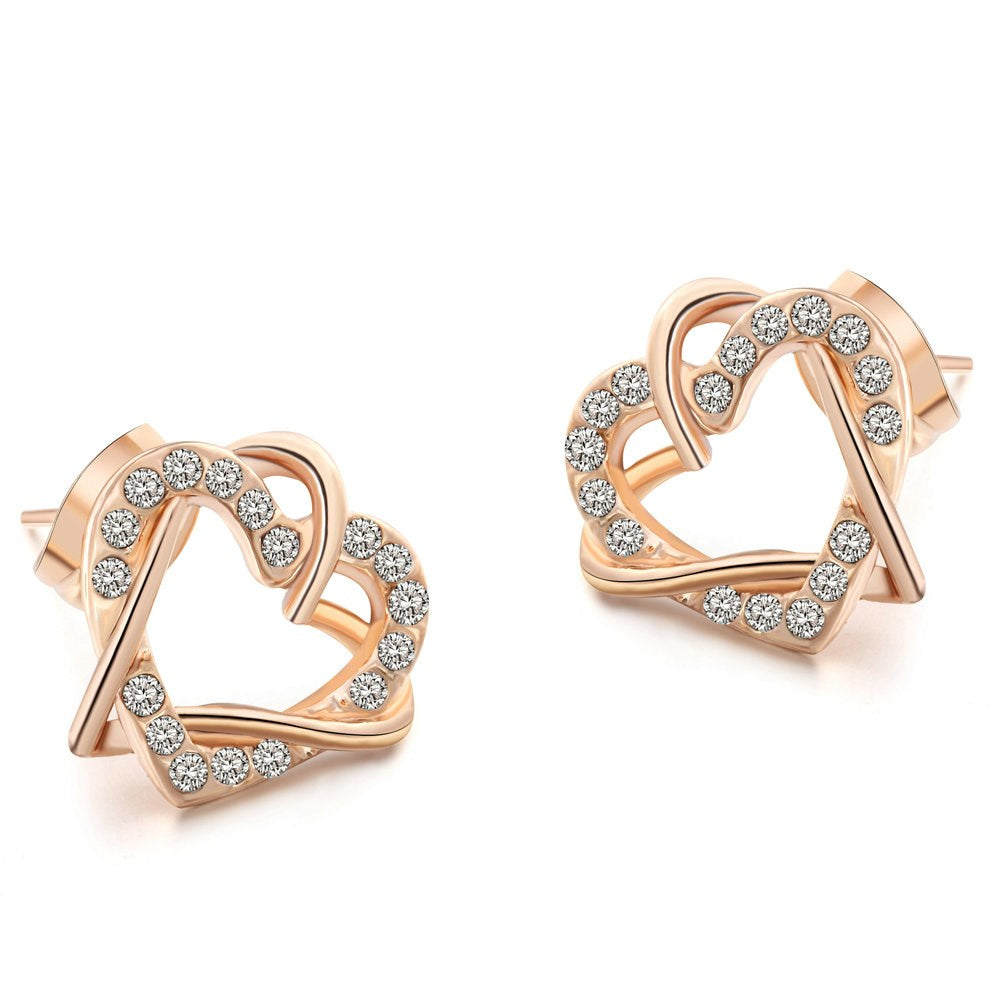 Luxury Gold Heart Rose Gold Color Stud Earrings