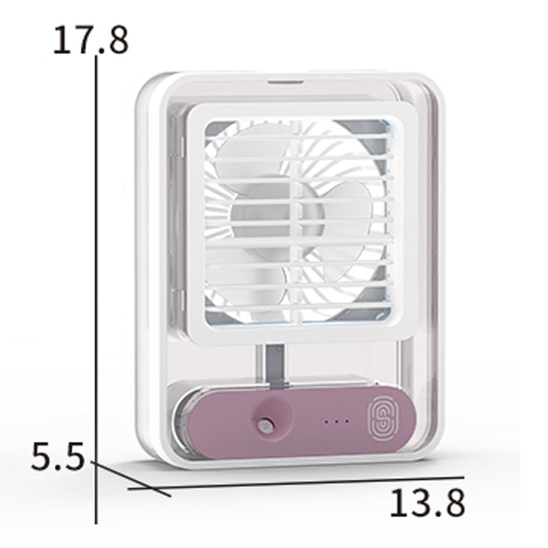 New USB Charging Transparent Crystal Humidifying Spray Small Fan Home Office Dormitory Night Light Silent Fan
