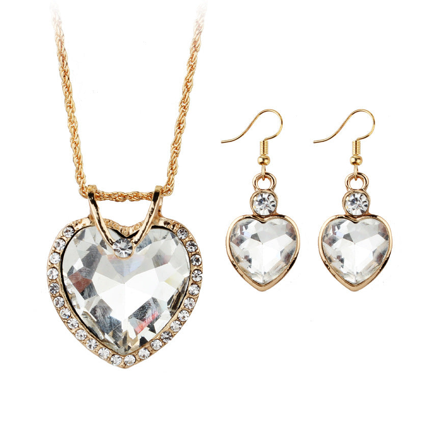 Heart-shaped zircon earrings necklace