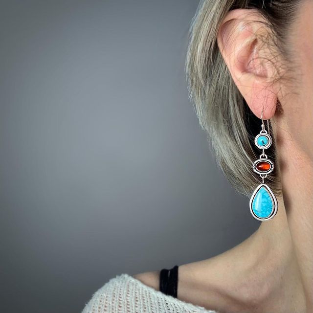 Popular Retro Turquoise Earrings Female Garnet Ethnic Style