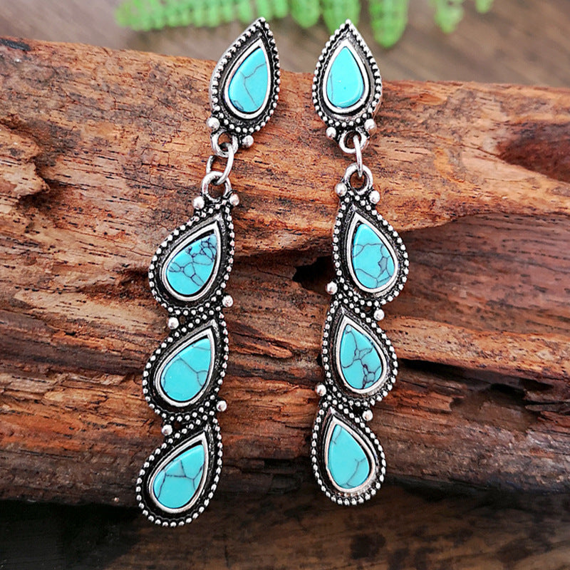 Creative tree leaf turquoise earrings