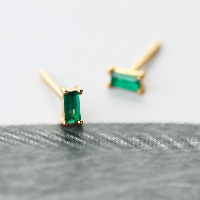 Electroplating Crystal Emerald Stud Earrings Rectangular