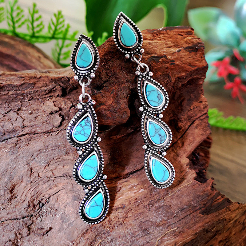 Creative tree leaf turquoise earrings
