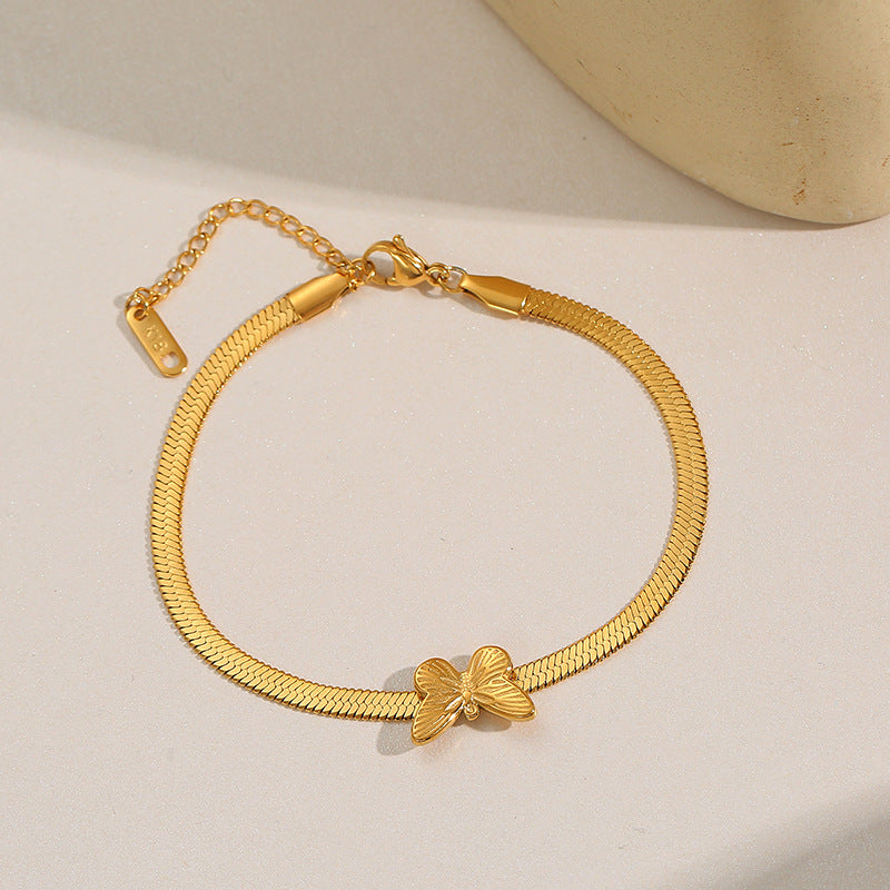 Butterfly Bracelet Women's 18K Gold Snake Bone Chain Jewelry