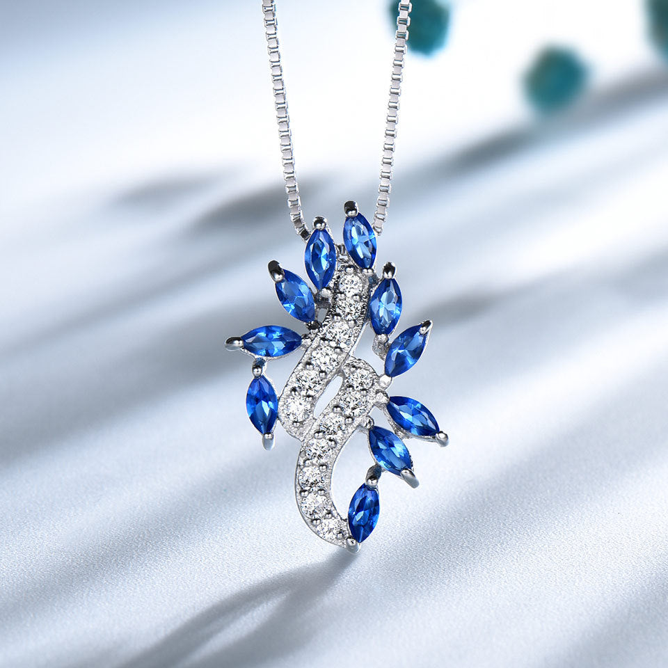 Sapphire Leaf Set With Diamond Pendant Earrings Ring 3 Piece Set