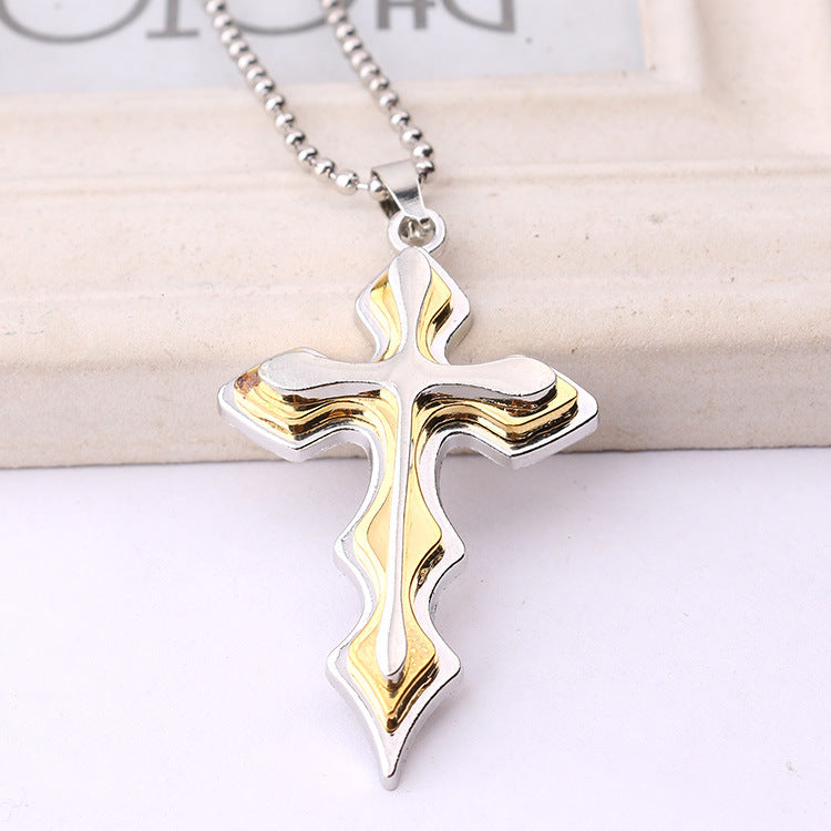 Fashion Necklace Men Creative Three-tiered Blue and Black Cross Pendant 50cm Beads Chain Necklace Jewelry Gifts for Men