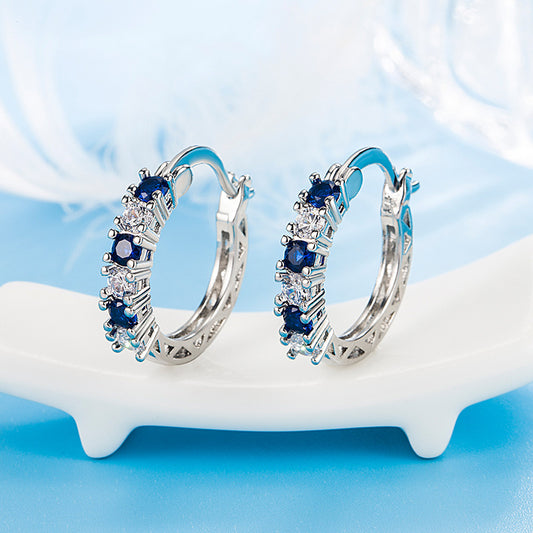 Female European And American Diamond-studded Zircon Fashion Earrings Colorful Blue Crystal