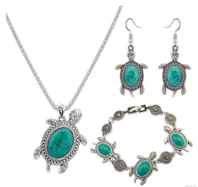 New Turquoise Turtle Animal Set Chain European And American Fashion Necklace Earring Set Jewelry Four Piece Set Jewelry