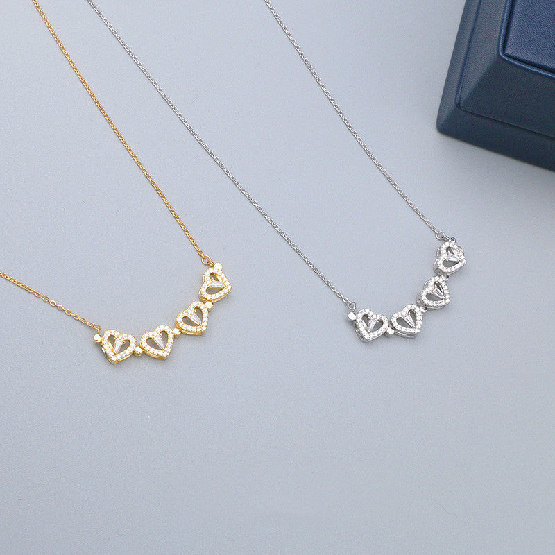 925 Sterling Silver Necklace Female One Two Wearing Love Clavicle Chain
