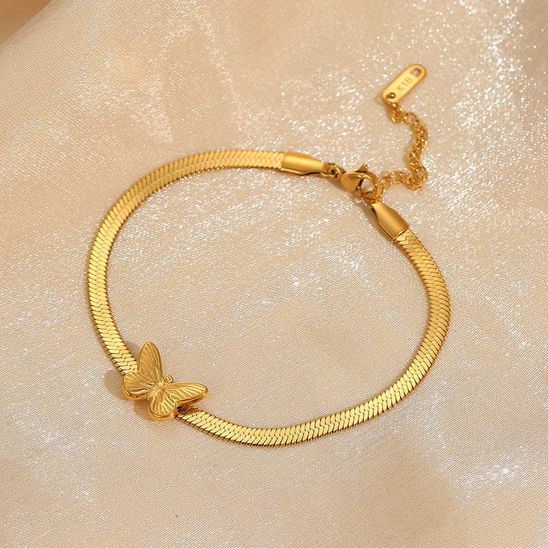 Butterfly Bracelet Women's 18K Gold Snake Bone Chain Jewelry