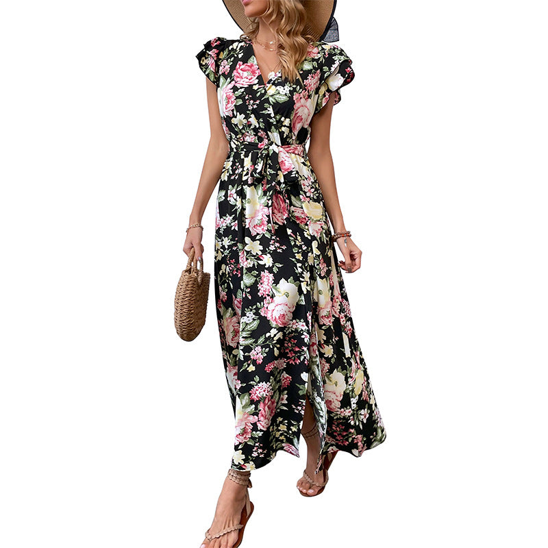 Mid-length Slit Floral Dress